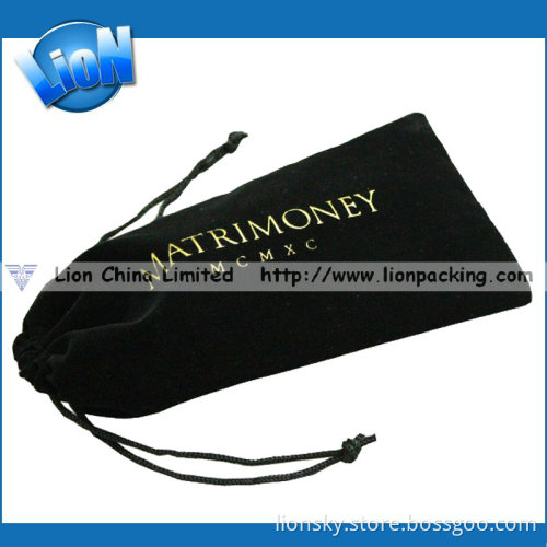 Golden Stamped Logo Drawstring Cell Phone Headsets/Eyewear Velvet Pouch